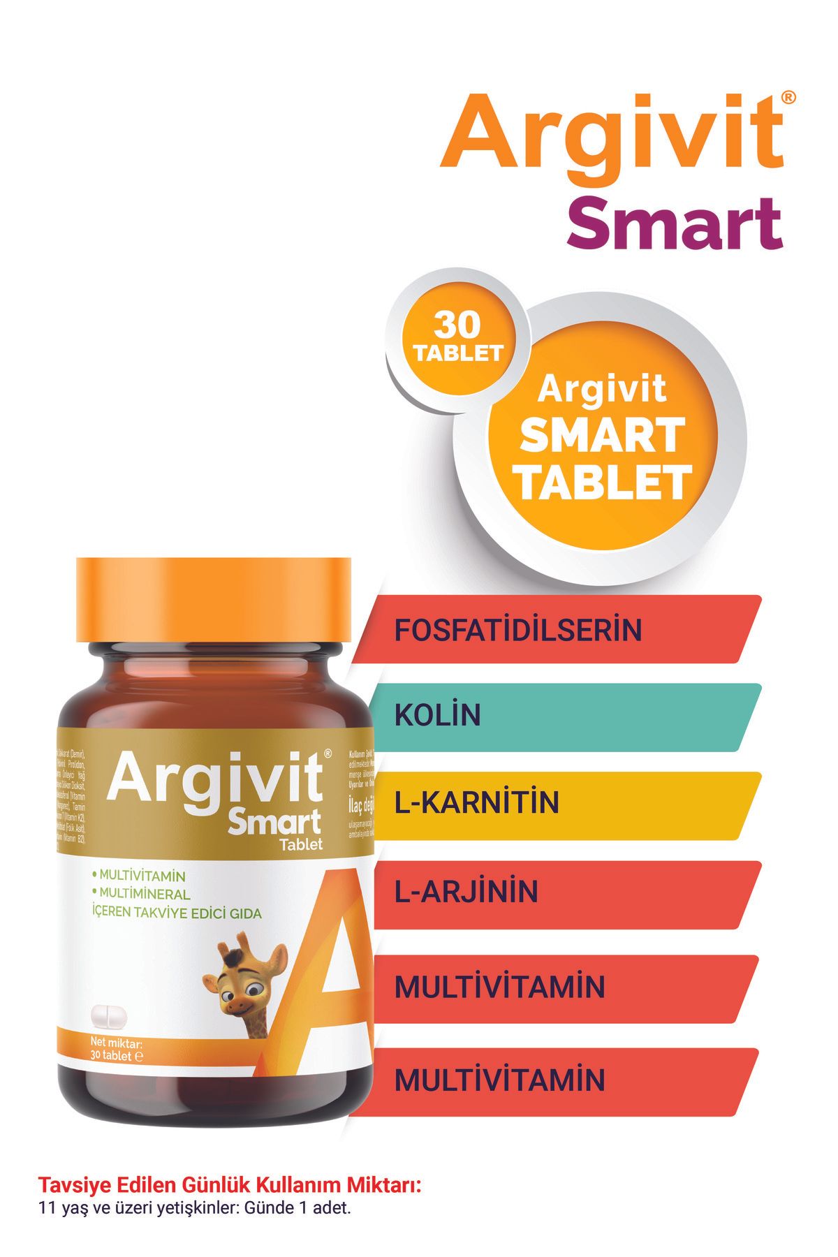 Smart Tablet 30 Tablet - Fosfatidilserin, Kolin, L-arginin, Multivitamin Ve Multimineral