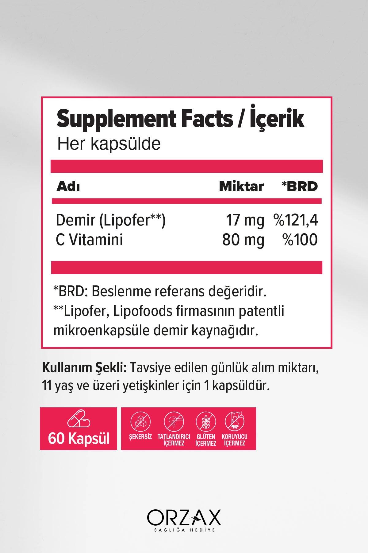 Orzax Ocean Microfer Demir ve C Vitamini 60 Kapsül – Yüksek Emilimli Demir Desteği