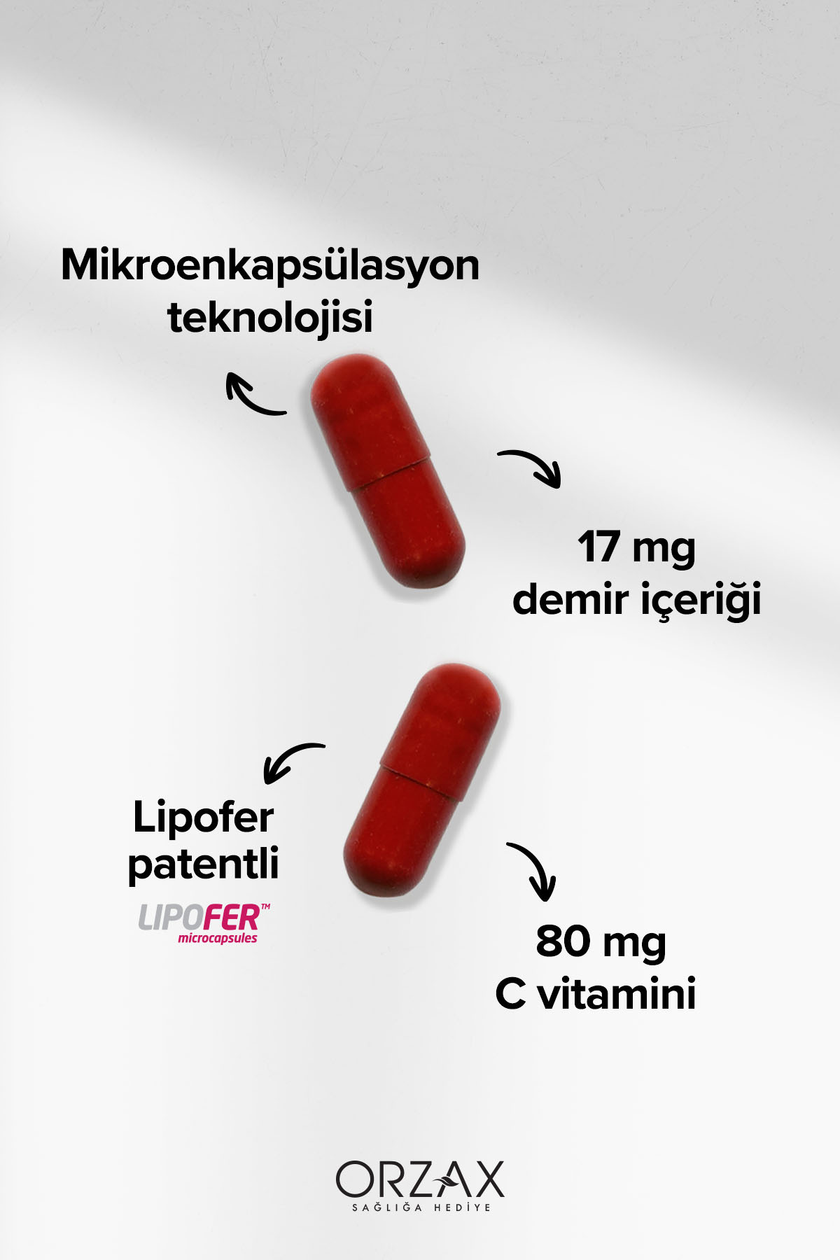 Orzax Ocean Microfer Demir ve C Vitamini 60 Kapsül – Yüksek Emilimli Demir Desteği