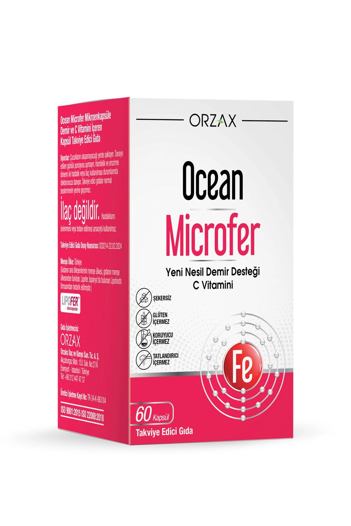 Orzax Ocean Microfer Demir ve C Vitamini 60 Kapsül – Yüksek Emilimli Demir Desteği