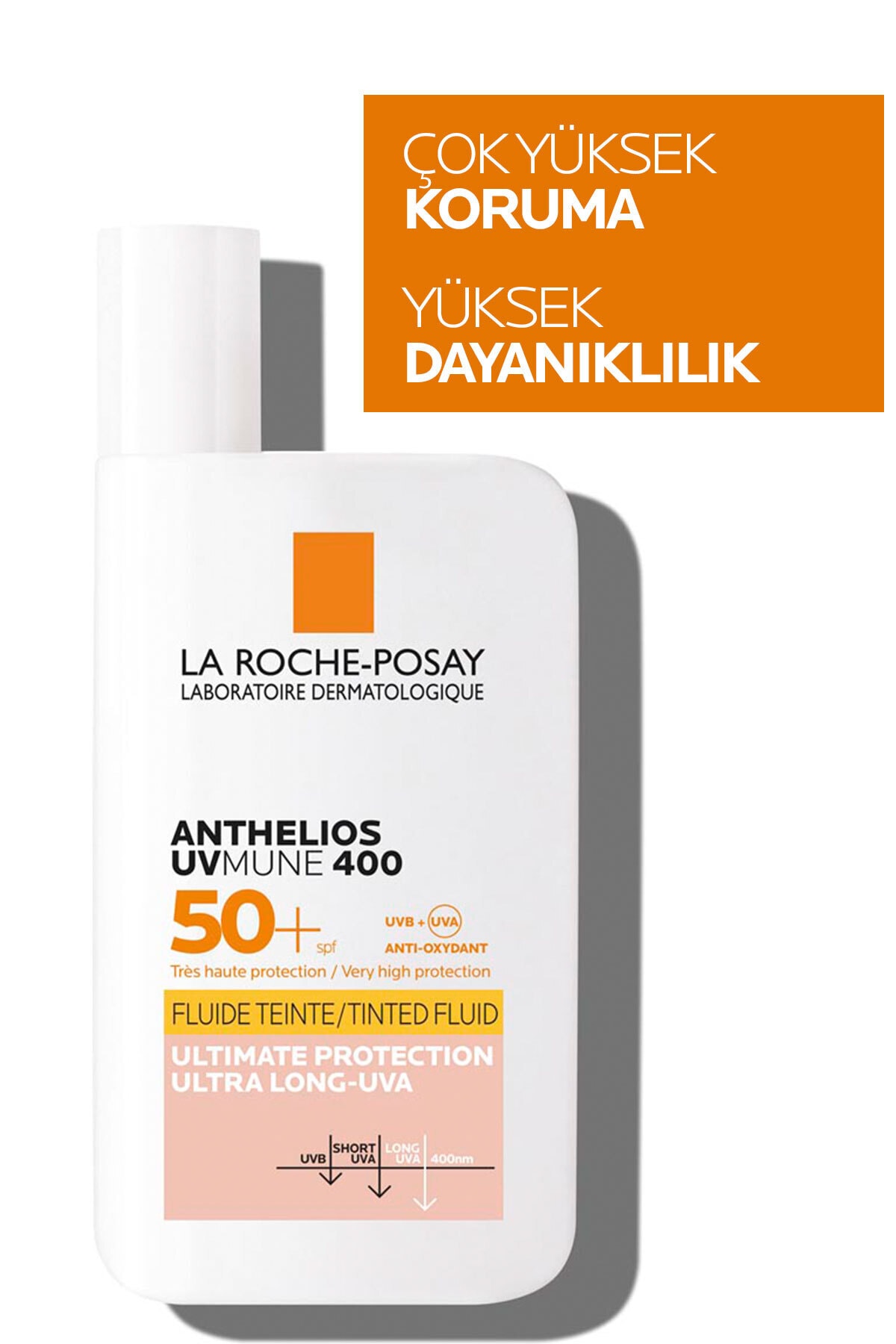La Roche-Posay Anthelios UVMune 400 Invisible Fluid Tüm Cilt Tipleri İçin Renkli SPF50+ Yüz Güneş Kremi 50 ml